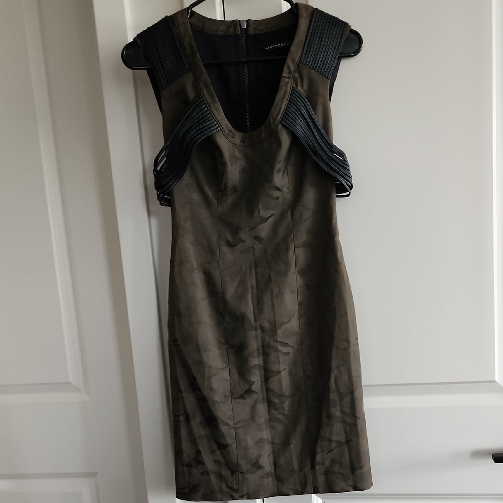 NWT Mackage Collect Army Green Sheath Dress with Black Leather Strap Details 0
